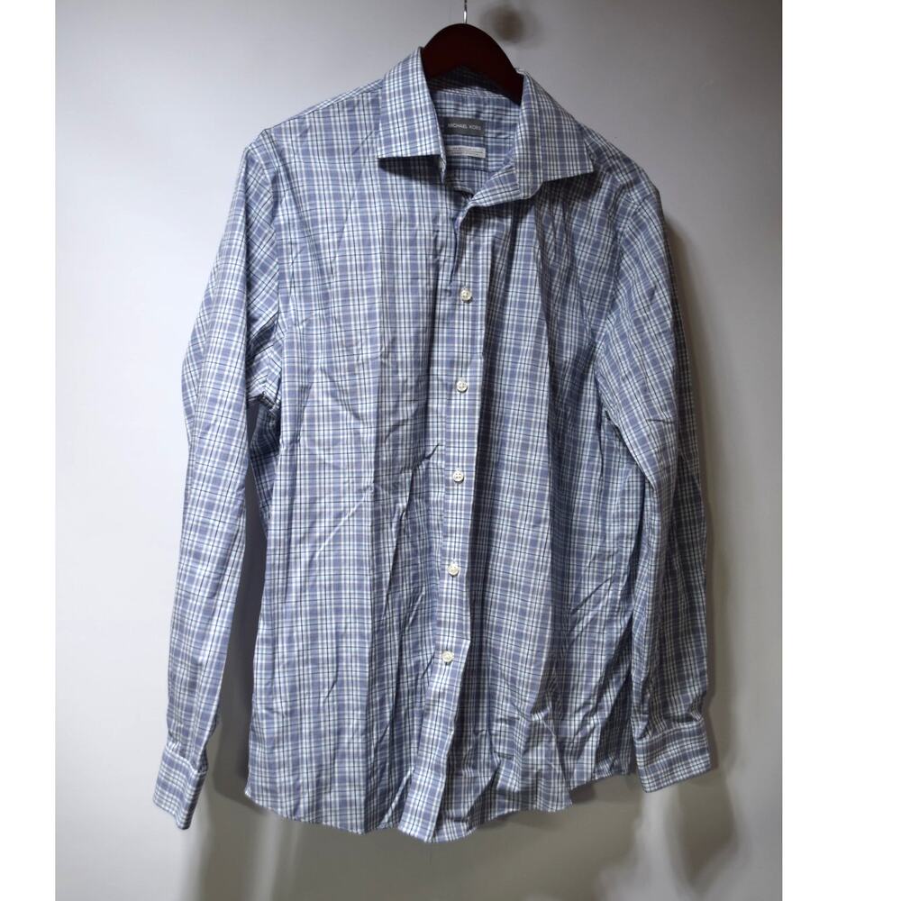 Michael Kors Blue Plaid Button Down Shirt Long Sleeve Slim Fit Size Medium
